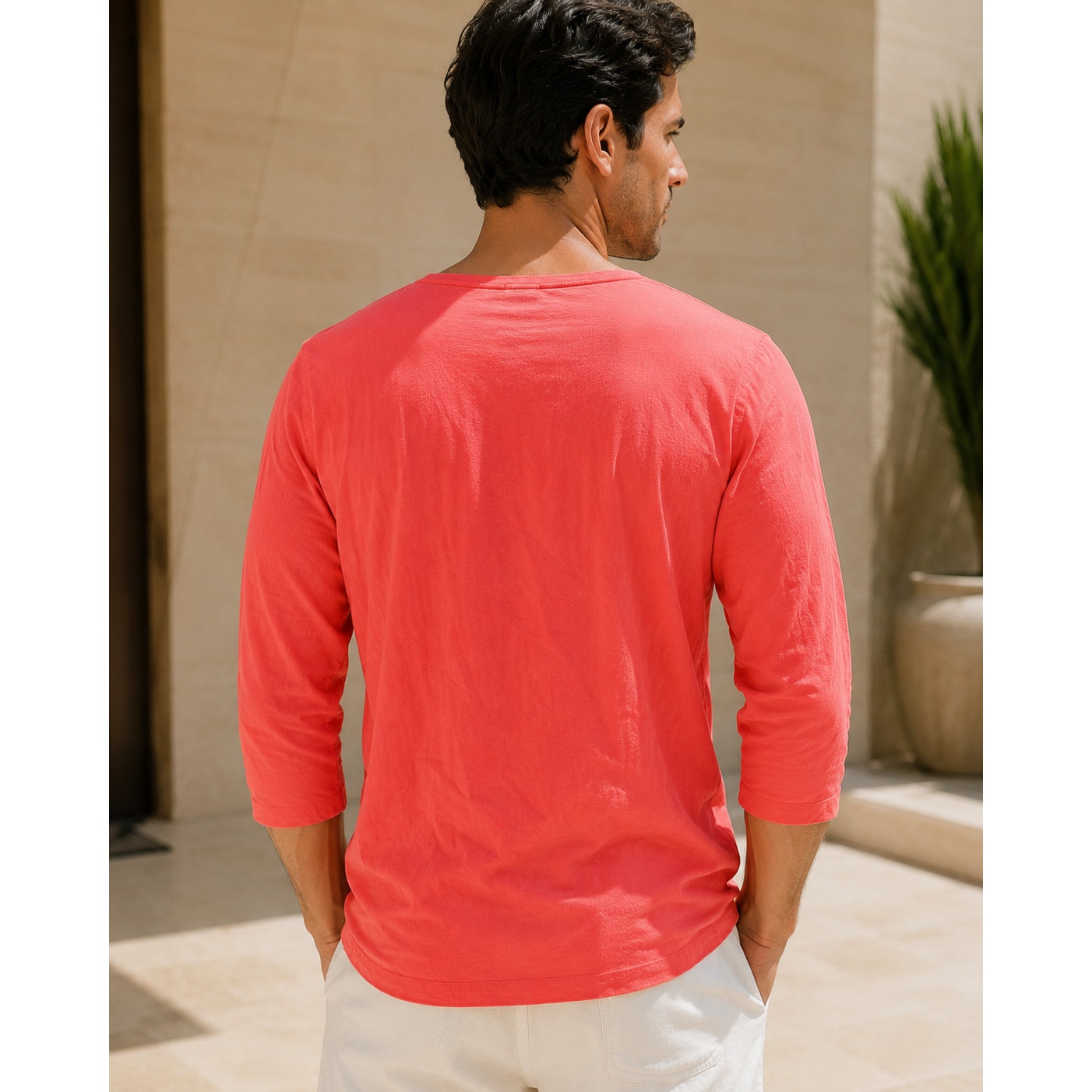 West Louis Nwt Lace-Up Stretch Crepe Top Medium Coral 23" Ptp 3/4 Sleeve — image 2 of 4